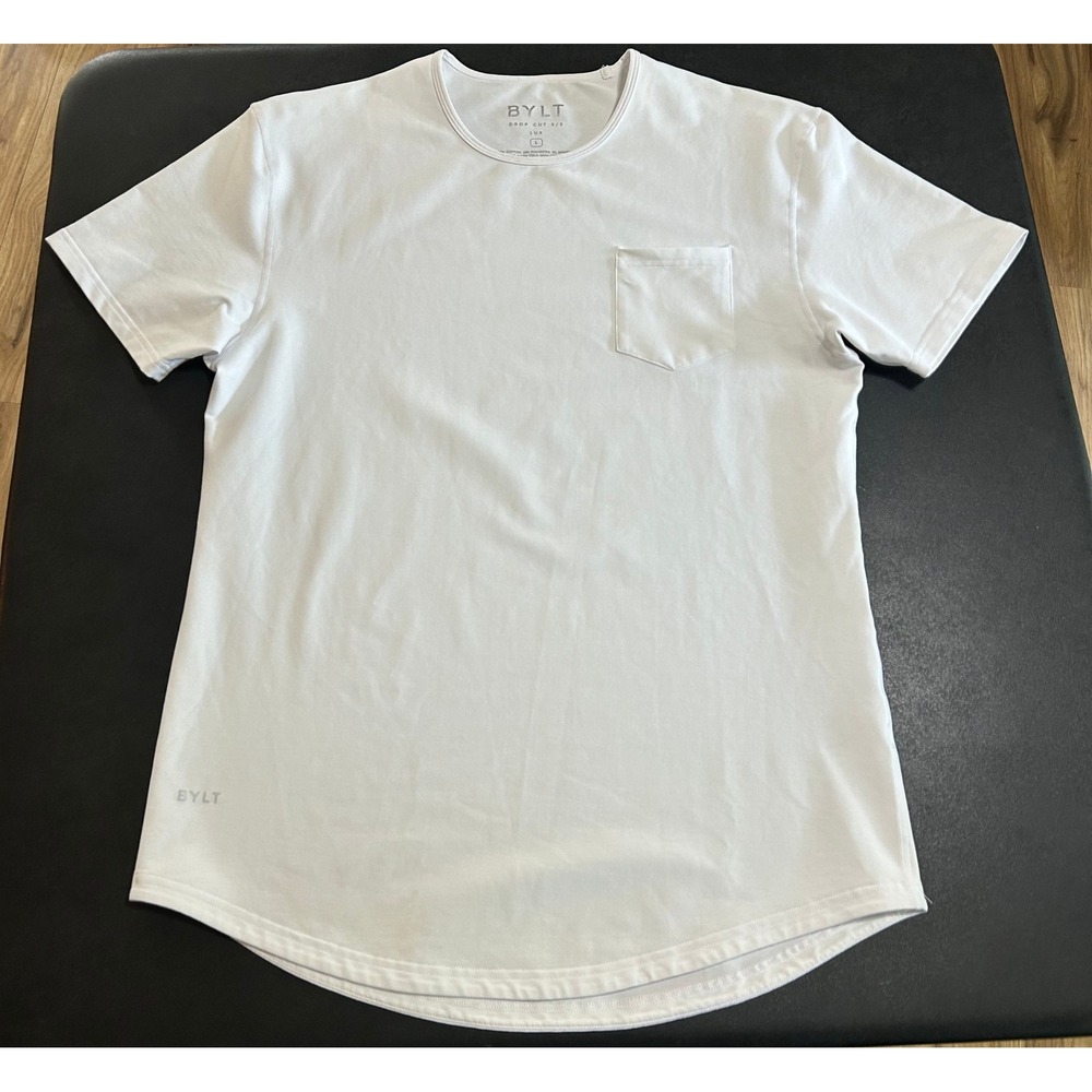 BYLT Drop Cut LUX Pocket Tee Shirt Mens L White S/S Athletic Athleisure Normcore